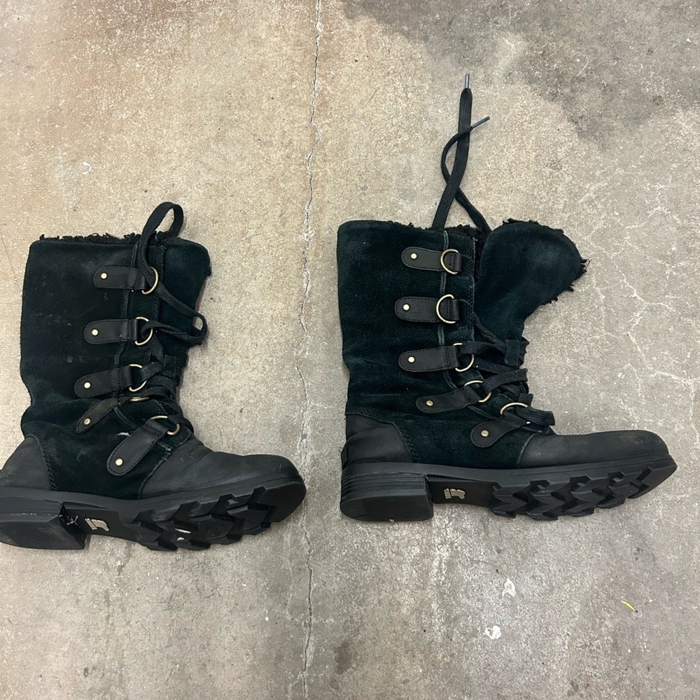 Sorel lace up leather suede Black Women's Boots